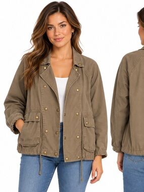 Life in Progress Womens Large Utility Jacket Cotton Snap Front Cargo